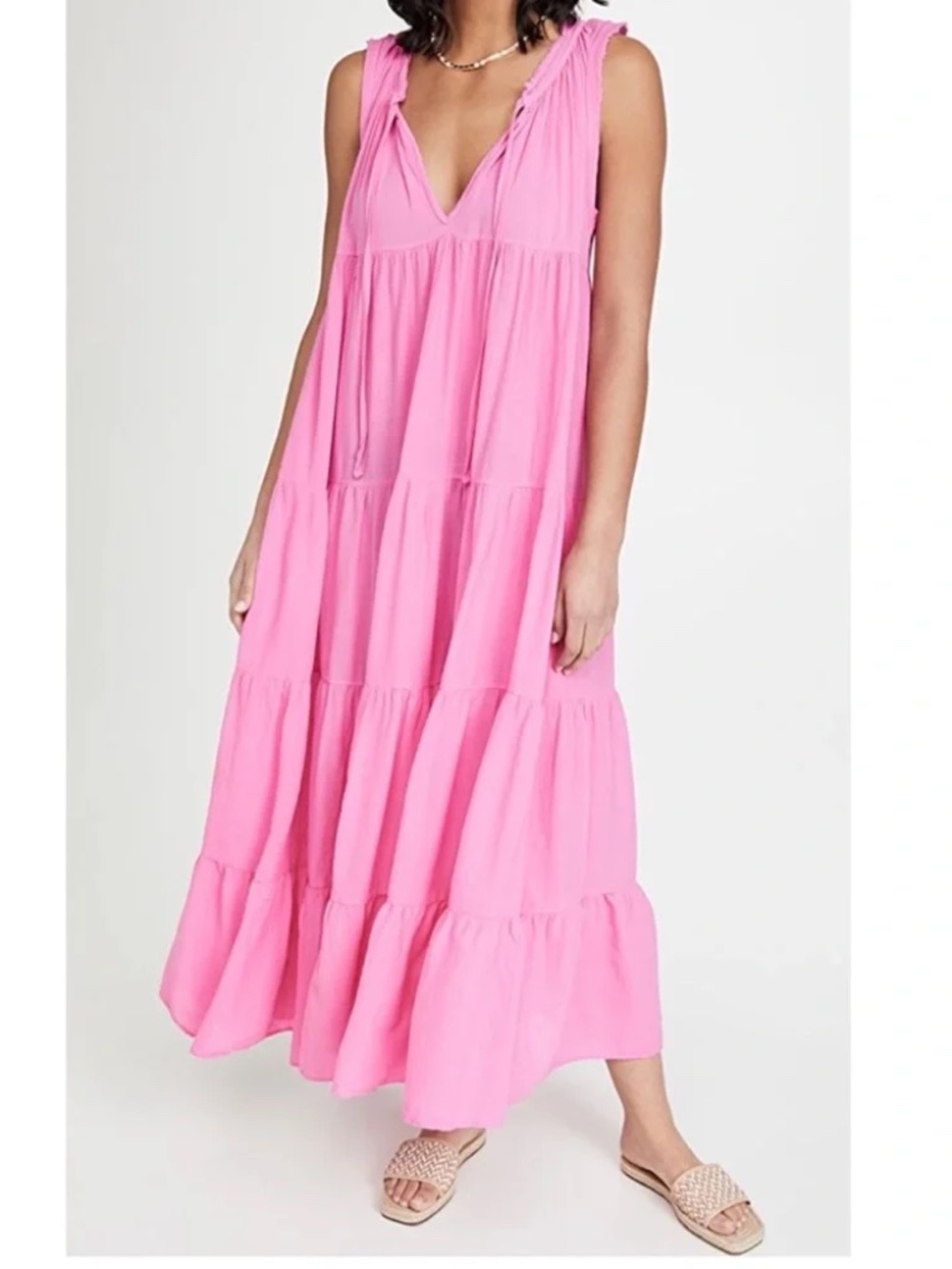 9Seed lighthouse Beach sleeveless tiered maxi dress pink 100% Cotton